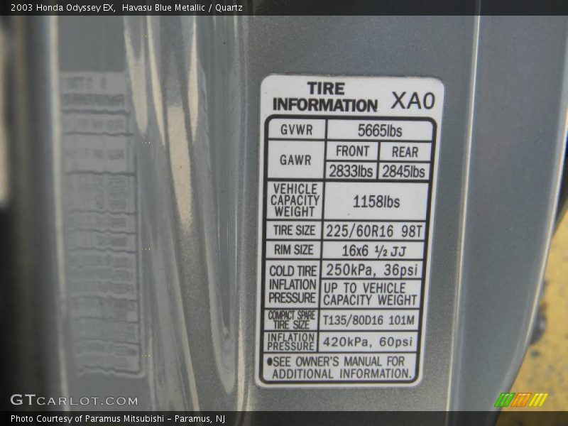 Havasu Blue Metallic / Quartz 2003 Honda Odyssey EX