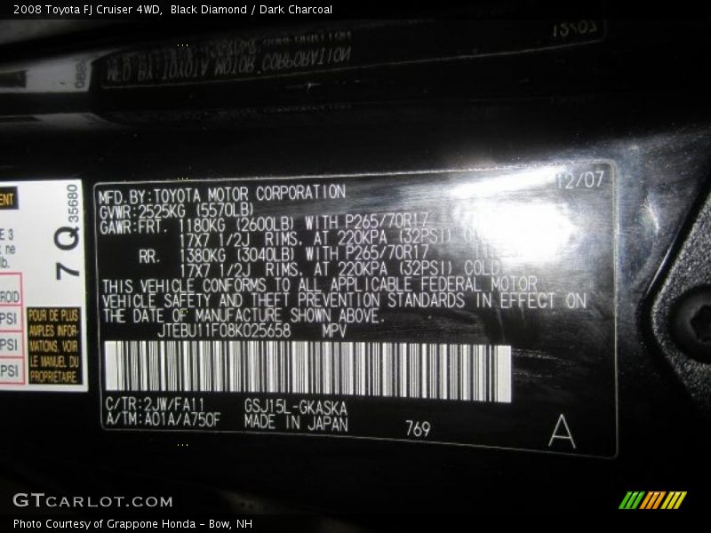 Black Diamond / Dark Charcoal 2008 Toyota FJ Cruiser 4WD