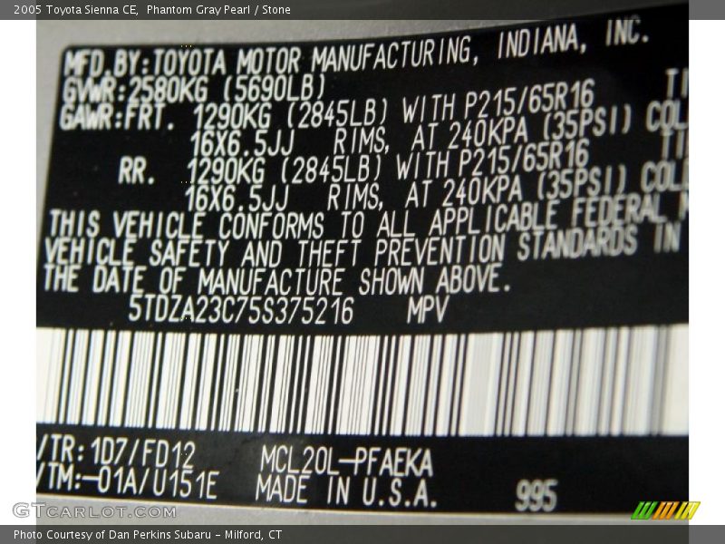 Phantom Gray Pearl / Stone 2005 Toyota Sienna CE