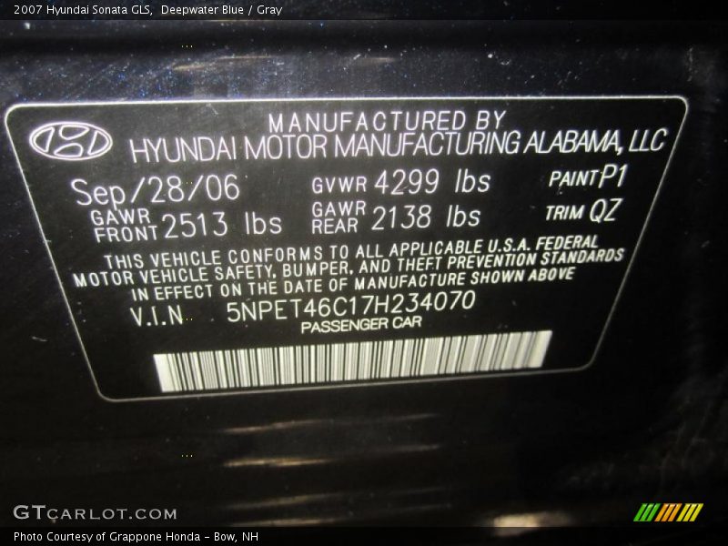 Deepwater Blue / Gray 2007 Hyundai Sonata GLS