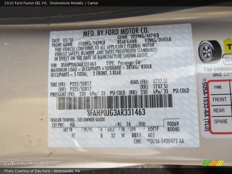 Smokestone Metallic / Camel 2010 Ford Fusion SEL V6