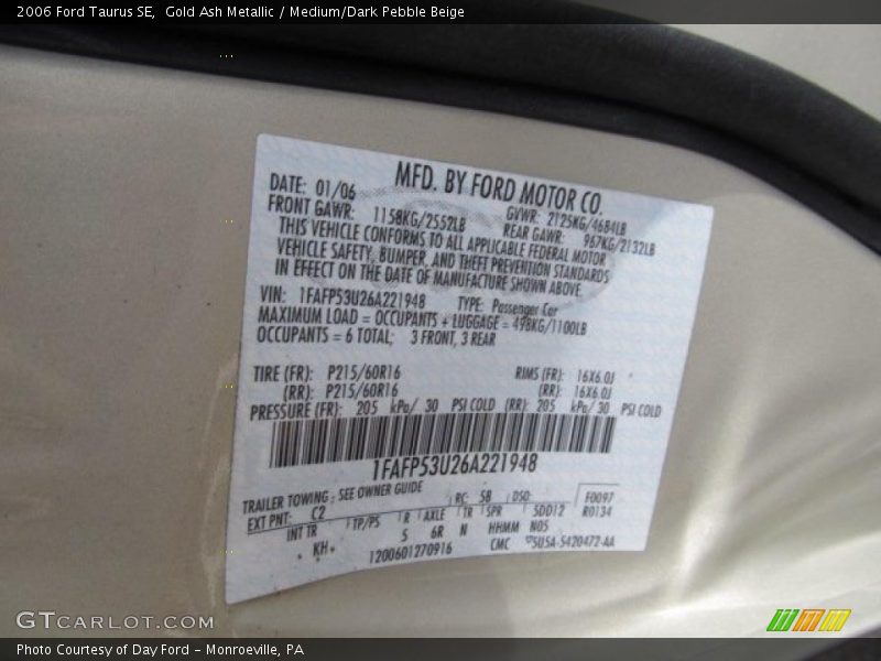 Gold Ash Metallic / Medium/Dark Pebble Beige 2006 Ford Taurus SE