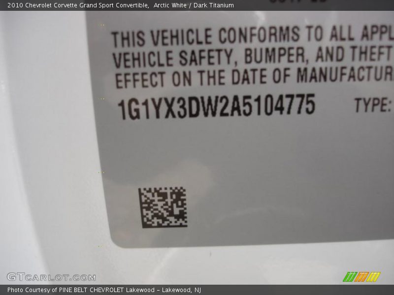 Arctic White / Dark Titanium 2010 Chevrolet Corvette Grand Sport Convertible