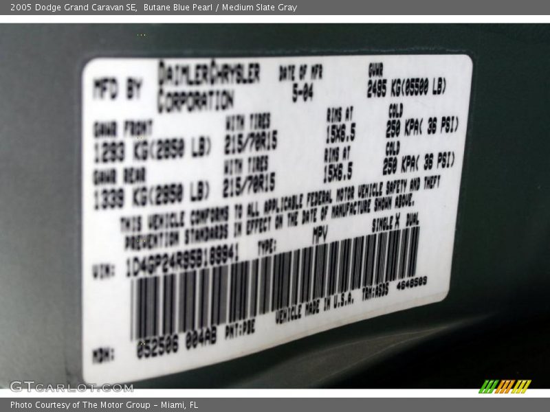 Butane Blue Pearl / Medium Slate Gray 2005 Dodge Grand Caravan SE