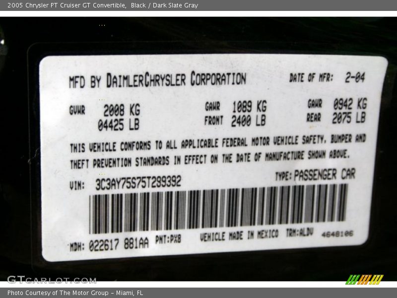 Black / Dark Slate Gray 2005 Chrysler PT Cruiser GT Convertible