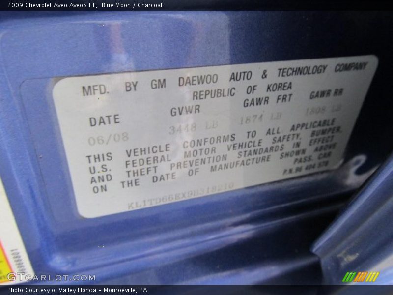 Blue Moon / Charcoal 2009 Chevrolet Aveo Aveo5 LT