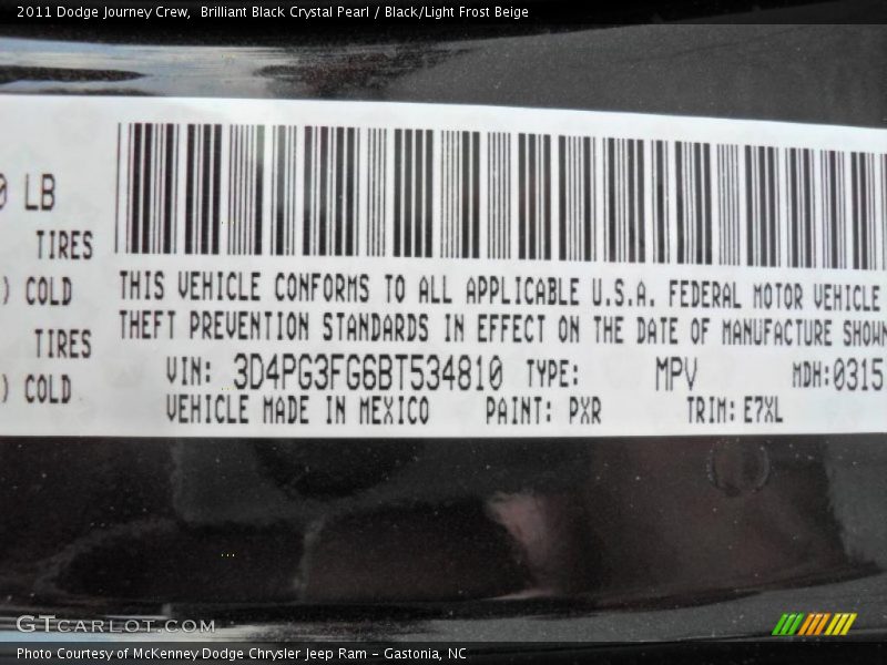 Brilliant Black Crystal Pearl / Black/Light Frost Beige 2011 Dodge Journey Crew