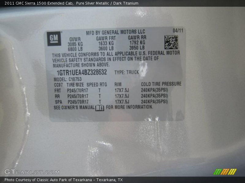 Pure Silver Metallic / Dark Titanium 2011 GMC Sierra 1500 Extended Cab