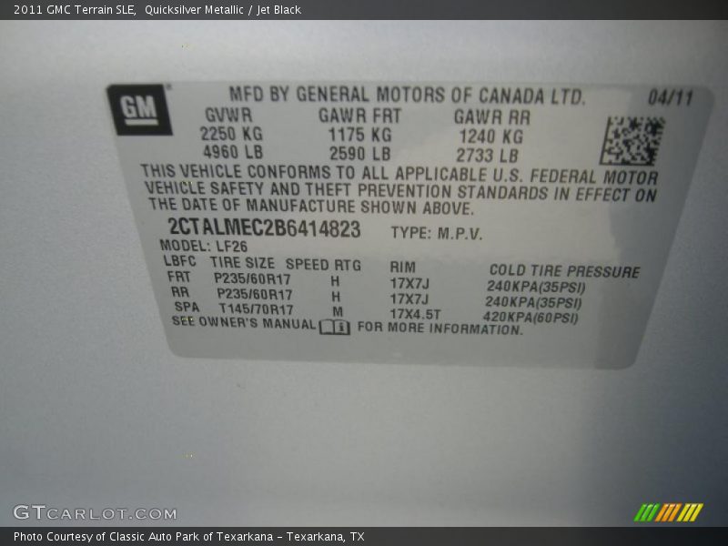 Quicksilver Metallic / Jet Black 2011 GMC Terrain SLE