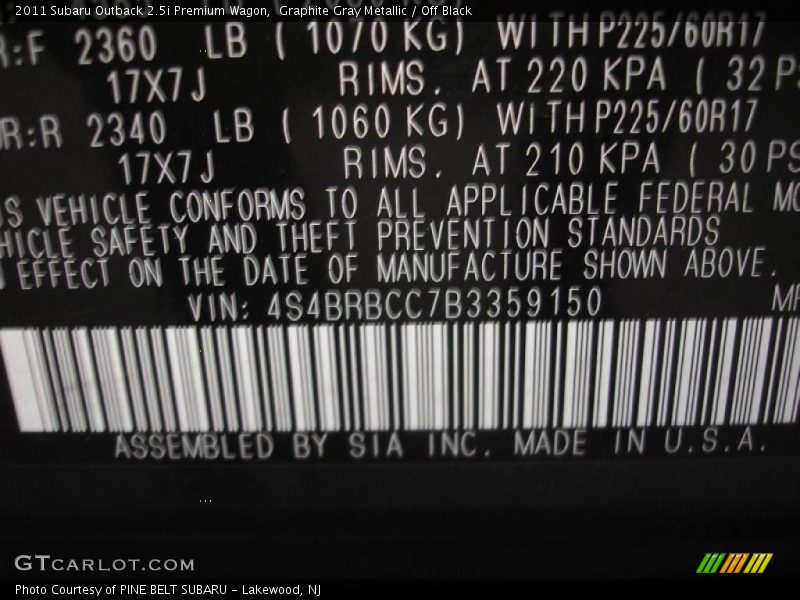 Graphite Gray Metallic / Off Black 2011 Subaru Outback 2.5i Premium Wagon
