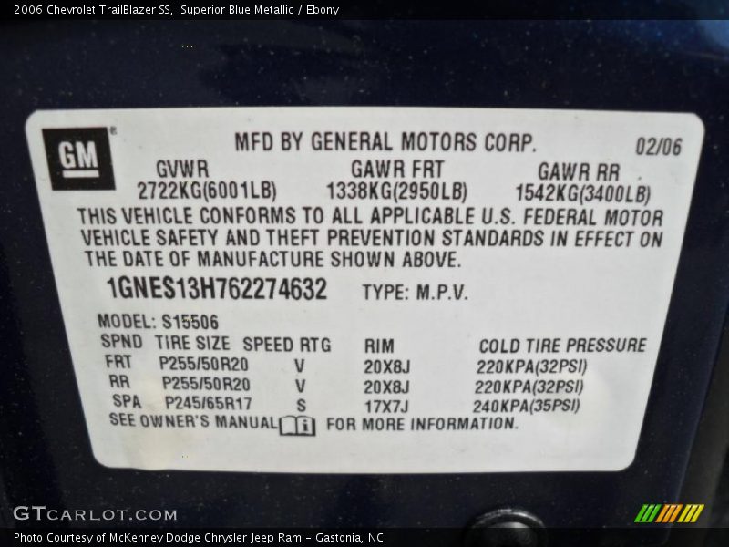 Superior Blue Metallic / Ebony 2006 Chevrolet TrailBlazer SS