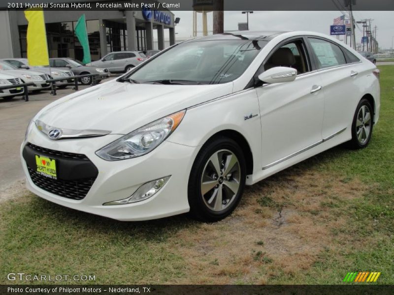 Porcelain White Pearl / Camel 2011 Hyundai Sonata Hybrid