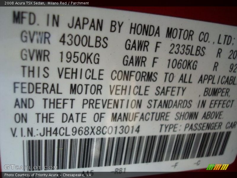 Milano Red / Parchment 2008 Acura TSX Sedan