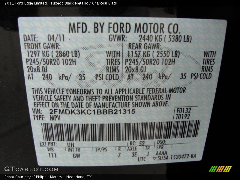 Tuxedo Black Metallic / Charcoal Black 2011 Ford Edge Limited