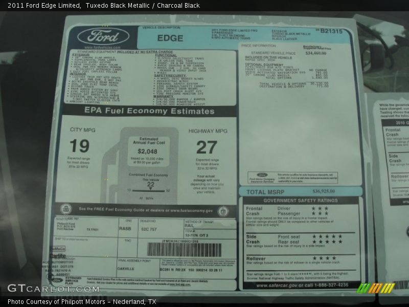 Tuxedo Black Metallic / Charcoal Black 2011 Ford Edge Limited