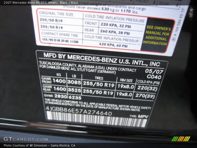 Black / Black 2007 Mercedes-Benz ML 350 4Matic