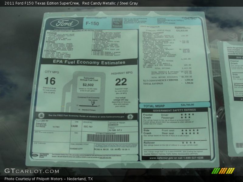 Red Candy Metallic / Steel Gray 2011 Ford F150 Texas Edition SuperCrew