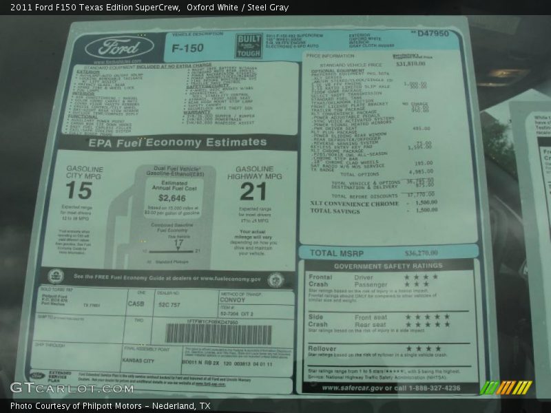 Oxford White / Steel Gray 2011 Ford F150 Texas Edition SuperCrew