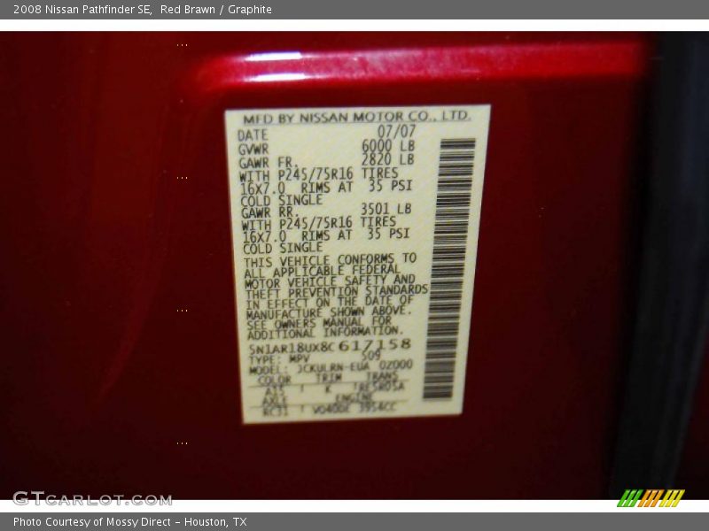 Red Brawn / Graphite 2008 Nissan Pathfinder SE