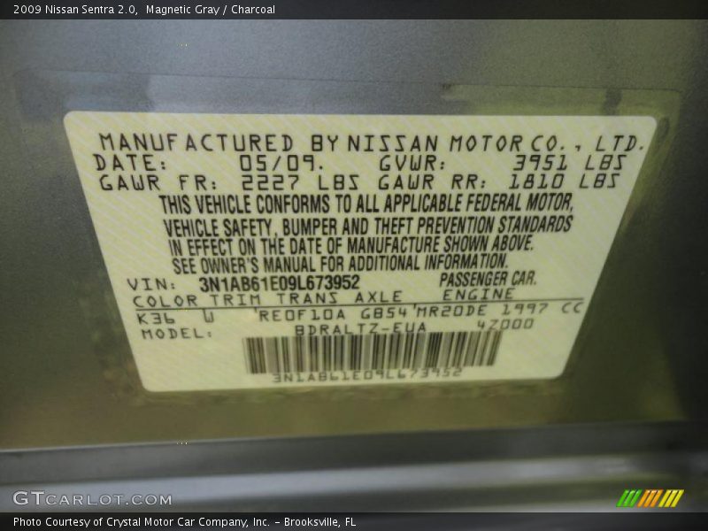 Magnetic Gray / Charcoal 2009 Nissan Sentra 2.0