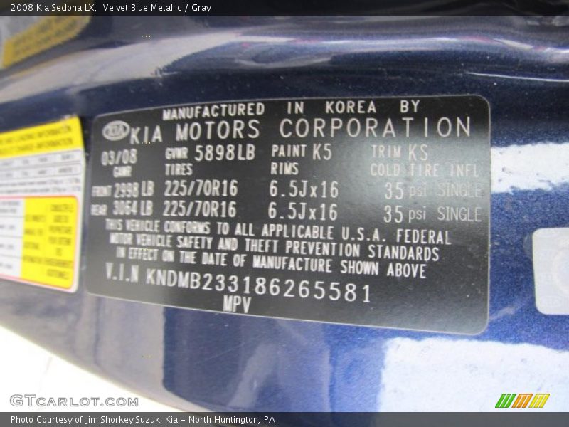 Velvet Blue Metallic / Gray 2008 Kia Sedona LX