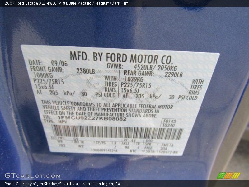 2007 Escape XLS 4WD Vista Blue Metallic Color Code G9