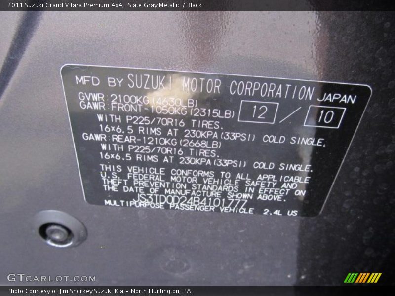 Slate Gray Metallic / Black 2011 Suzuki Grand Vitara Premium 4x4
