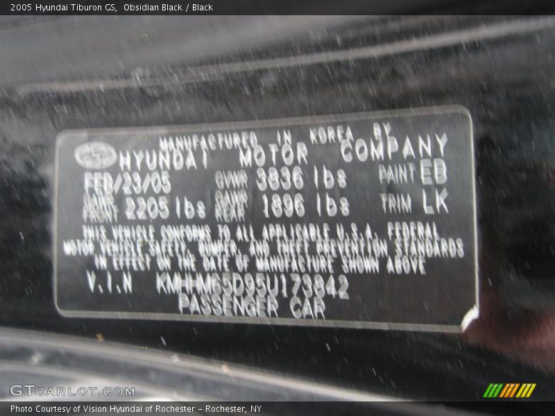 Obsidian Black / Black 2005 Hyundai Tiburon GS