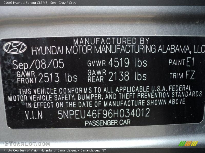Steel Gray / Gray 2006 Hyundai Sonata GLS V6