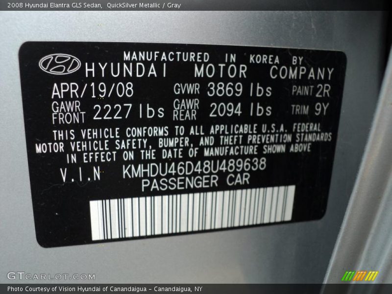 QuickSilver Metallic / Gray 2008 Hyundai Elantra GLS Sedan