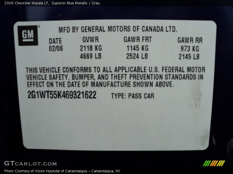 Superior Blue Metallic / Gray 2006 Chevrolet Impala LT