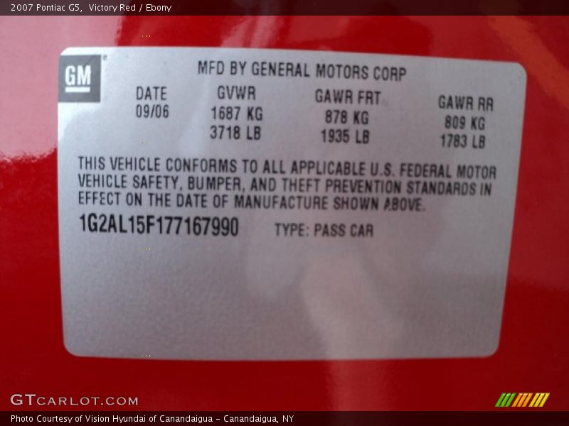 Victory Red / Ebony 2007 Pontiac G5