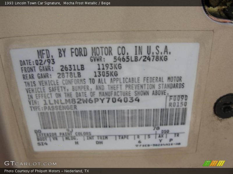 1993 Town Car Signature Mocha Frost Metallic Color Code DD