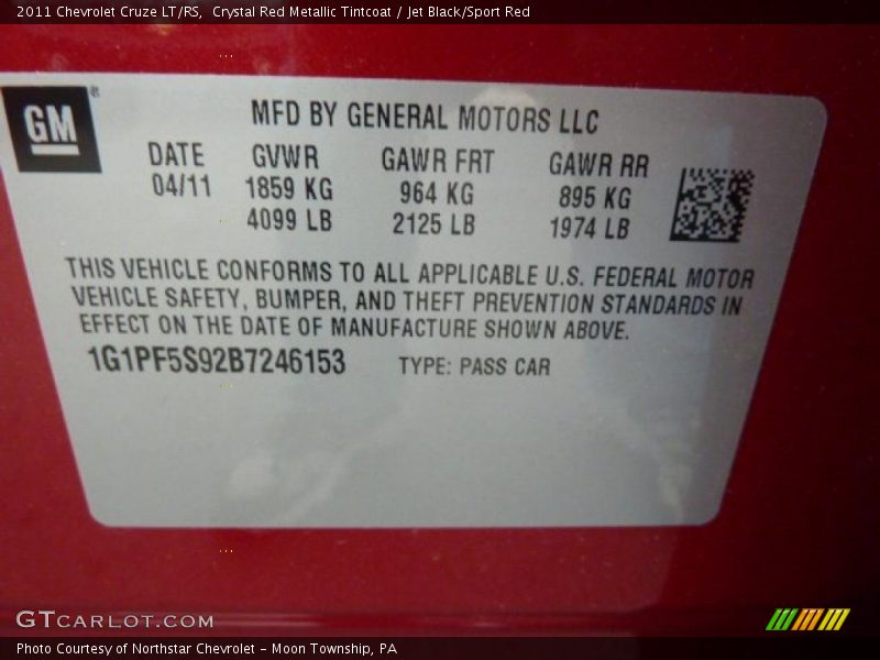 Crystal Red Metallic Tintcoat / Jet Black/Sport Red 2011 Chevrolet Cruze LT/RS