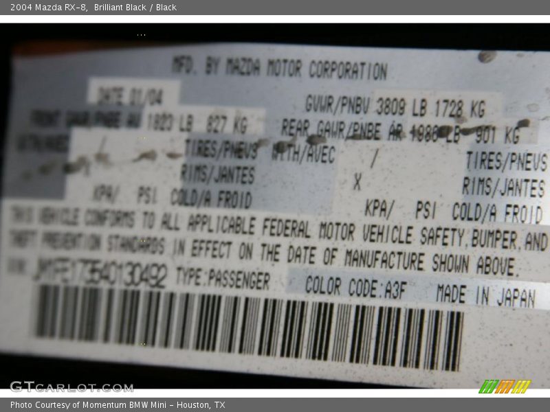 Brilliant Black / Black 2004 Mazda RX-8