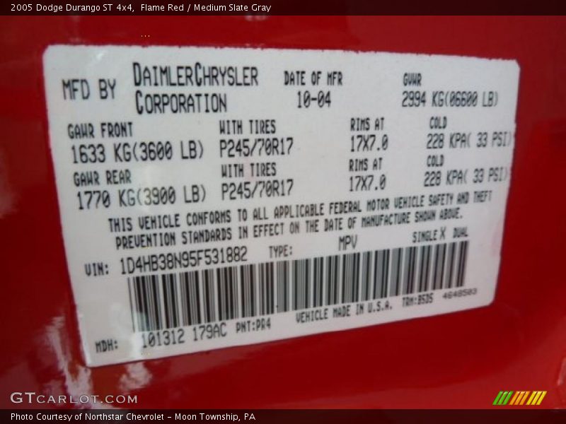 Flame Red / Medium Slate Gray 2005 Dodge Durango ST 4x4