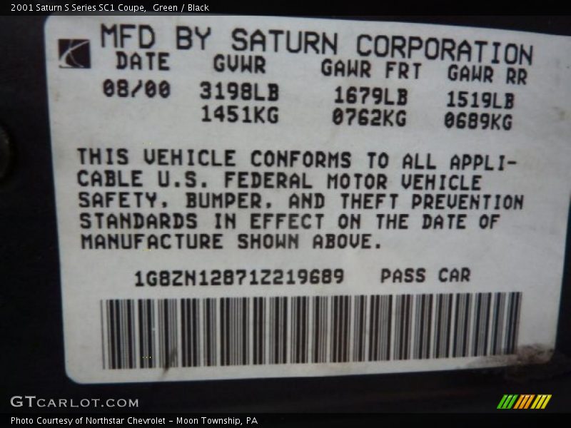 Green / Black 2001 Saturn S Series SC1 Coupe