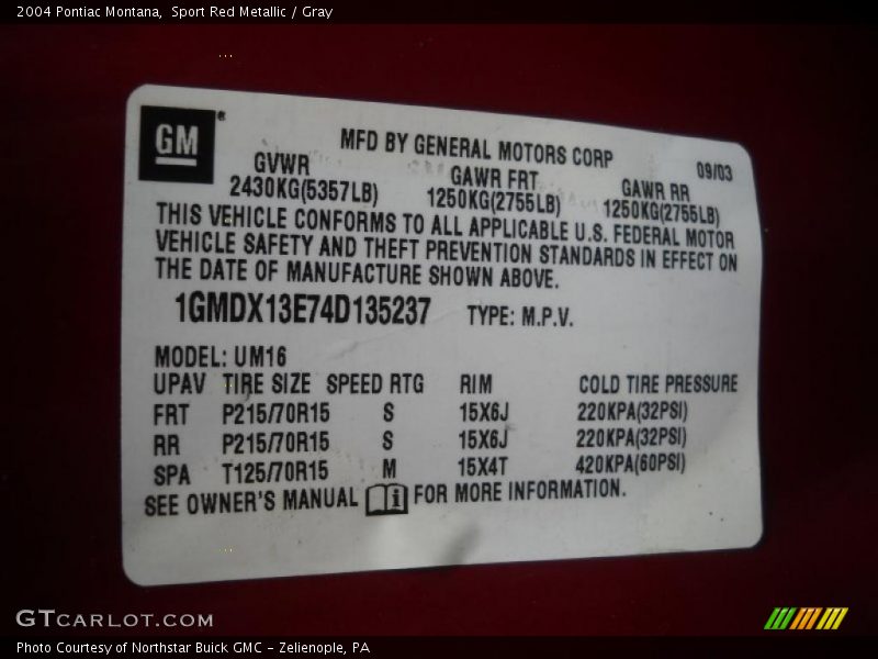 Sport Red Metallic / Gray 2004 Pontiac Montana