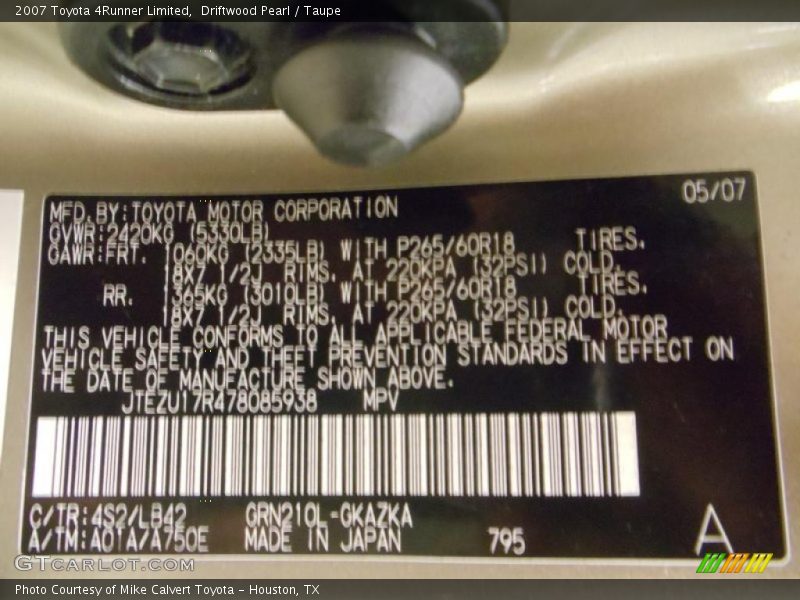 Driftwood Pearl / Taupe 2007 Toyota 4Runner Limited