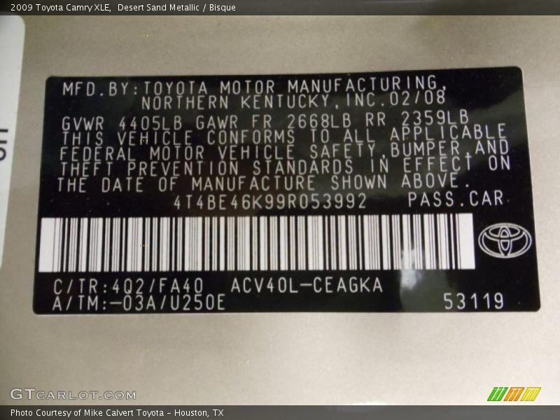 Desert Sand Metallic / Bisque 2009 Toyota Camry XLE