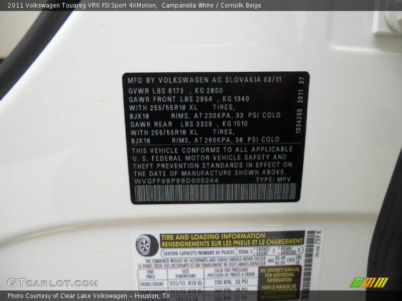 Campanella White / Cornsilk Beige 2011 Volkswagen Touareg VR6 FSI Sport 4XMotion