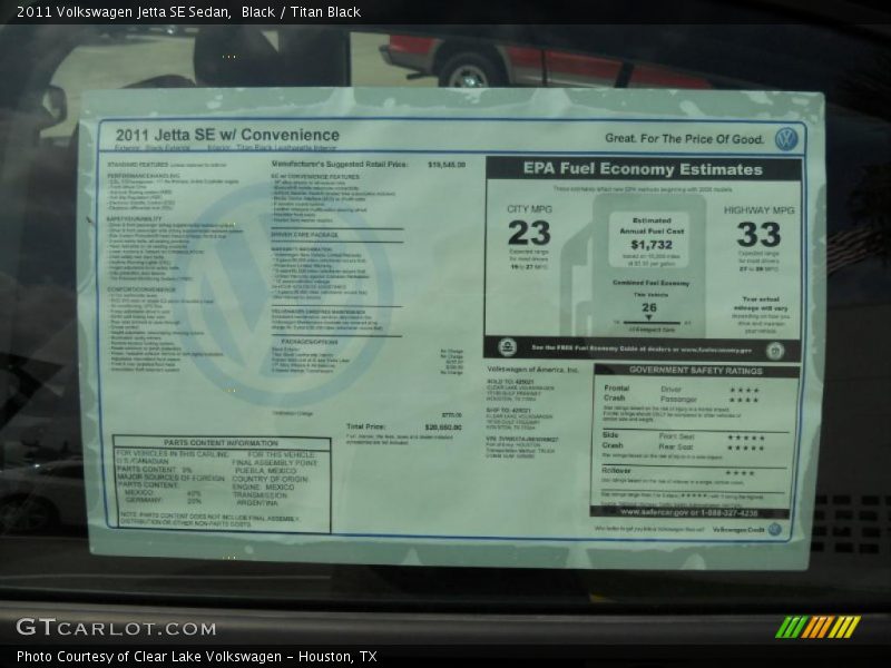  2011 Jetta SE Sedan Window Sticker