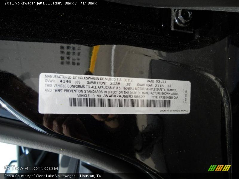 Black / Titan Black 2011 Volkswagen Jetta SE Sedan
