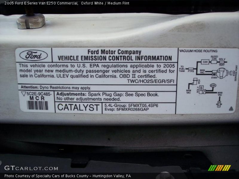 Info Tag of 2005 E Series Van E250 Commercial