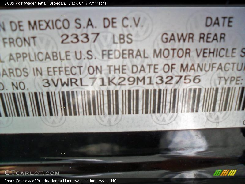 Black Uni / Anthracite 2009 Volkswagen Jetta TDI Sedan