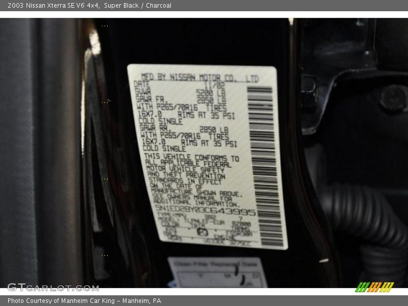 Super Black / Charcoal 2003 Nissan Xterra SE V6 4x4