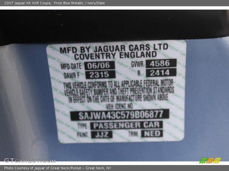 2007 XK XKR Coupe Frost Blue Metallic Color Code JJZ