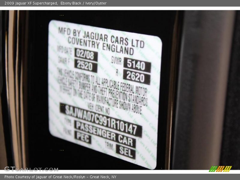 Ebony Black / Ivory/Oyster 2009 Jaguar XF Supercharged