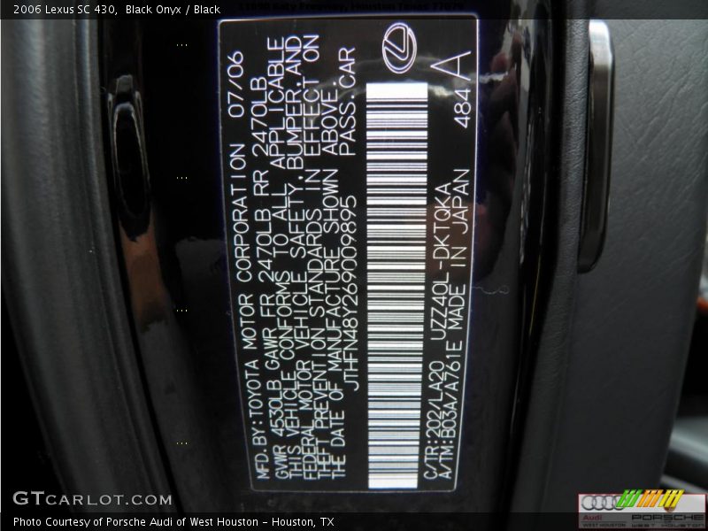 Black Onyx / Black 2006 Lexus SC 430