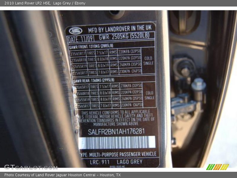 Lago Grey / Ebony 2010 Land Rover LR2 HSE